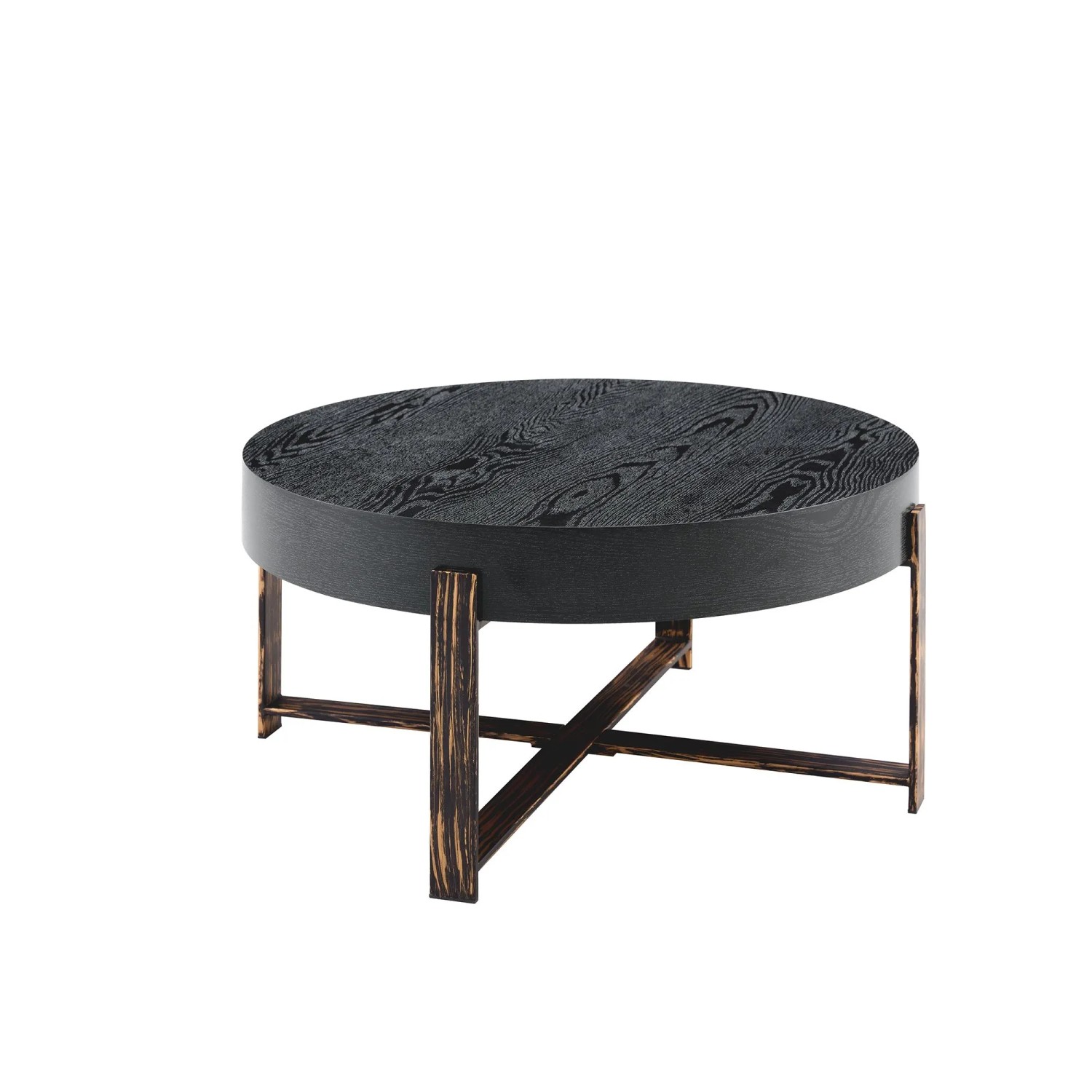 okwish Couchtisch mit Rundem Design und Metallkreuzgestell für Wohnzimmer 68x68x36 cm Schwarz