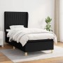 Schwarzes vidaXL Boxspringbett (90x190 cm) mit Matratze und hohem Kopfteil im Schlafzimmer.