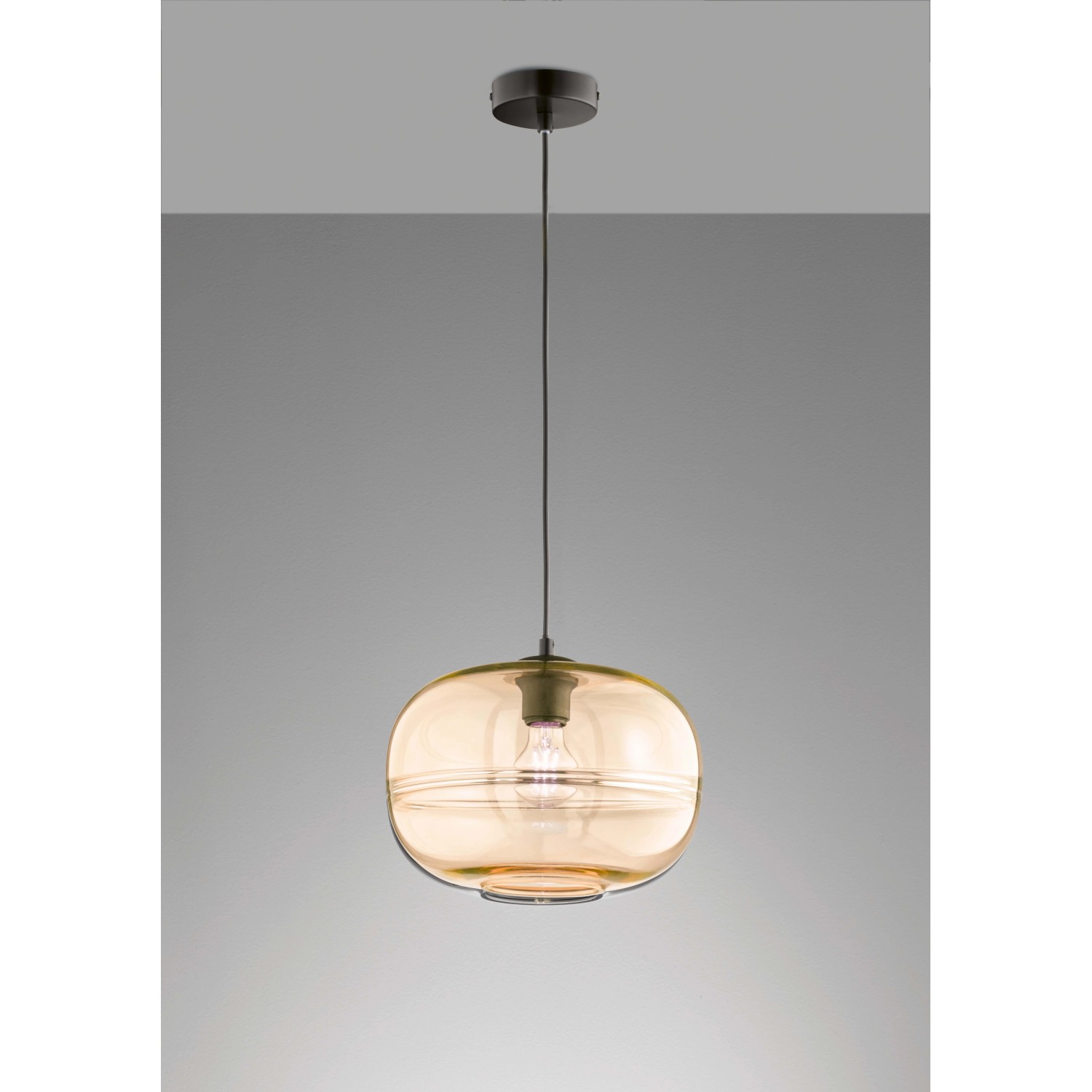 Amberfarbene Fischer & Honsel Pendelleuchte Ink mit Glas-Schirm, Ø 29,5 cm.