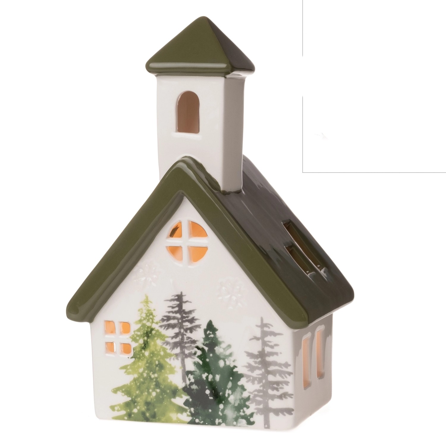 Weihnachts-Deko Windlicht Kirche 17 cm Weiß-Grün günstig online kaufen