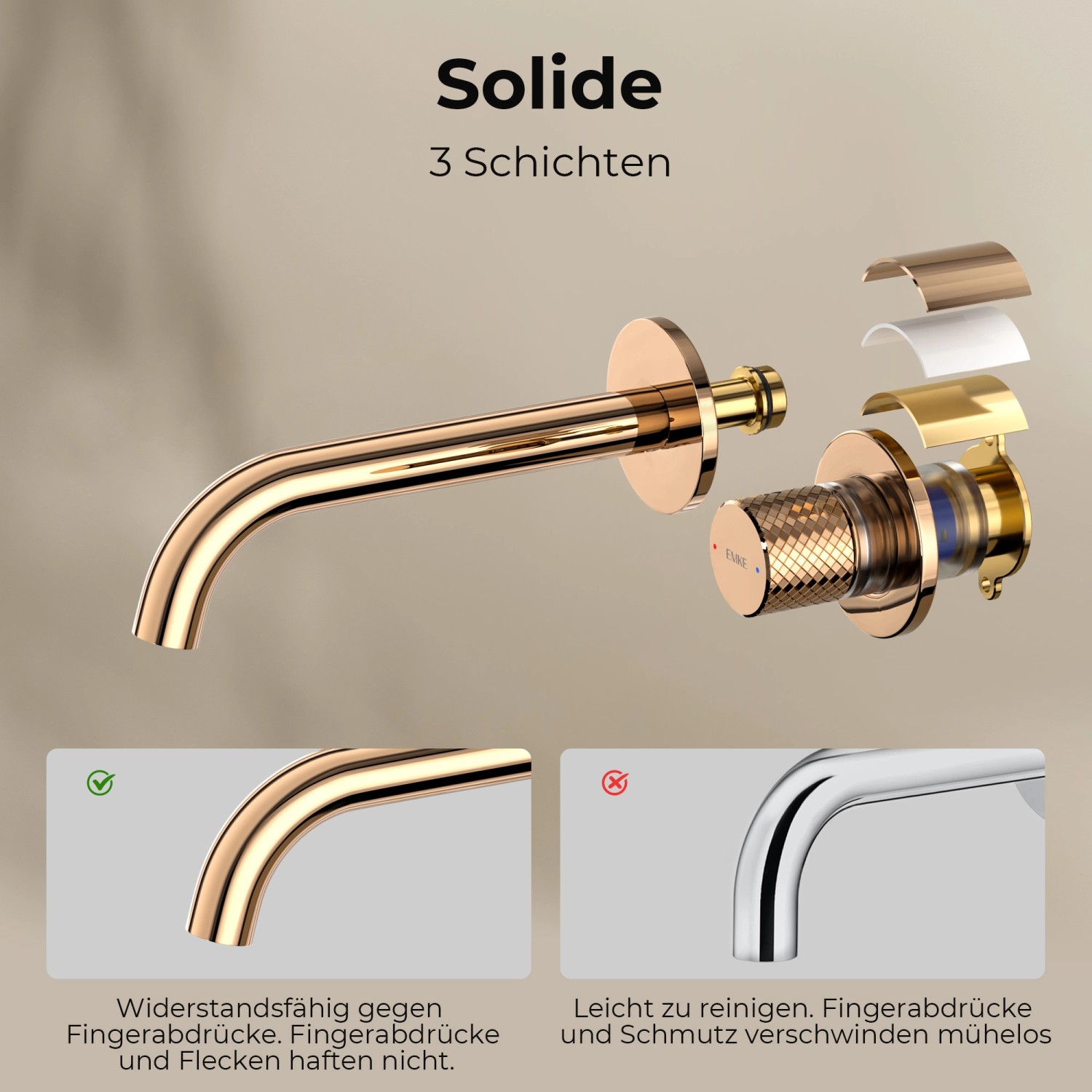 Emke Waschtischarmatur Unterputz für Wandmontage Rosengold Wasserhahn Badarmatur_6