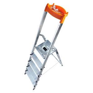 Hailo L58 Alu-Sicherheits-Stehleiter mit 5 Stufen, rutschfest und stabil.