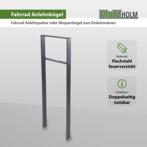 Anthrazitfarbener TRUTZHOLM Fahrradanlehnbügel aus Flachstahl zum Einbetonieren.