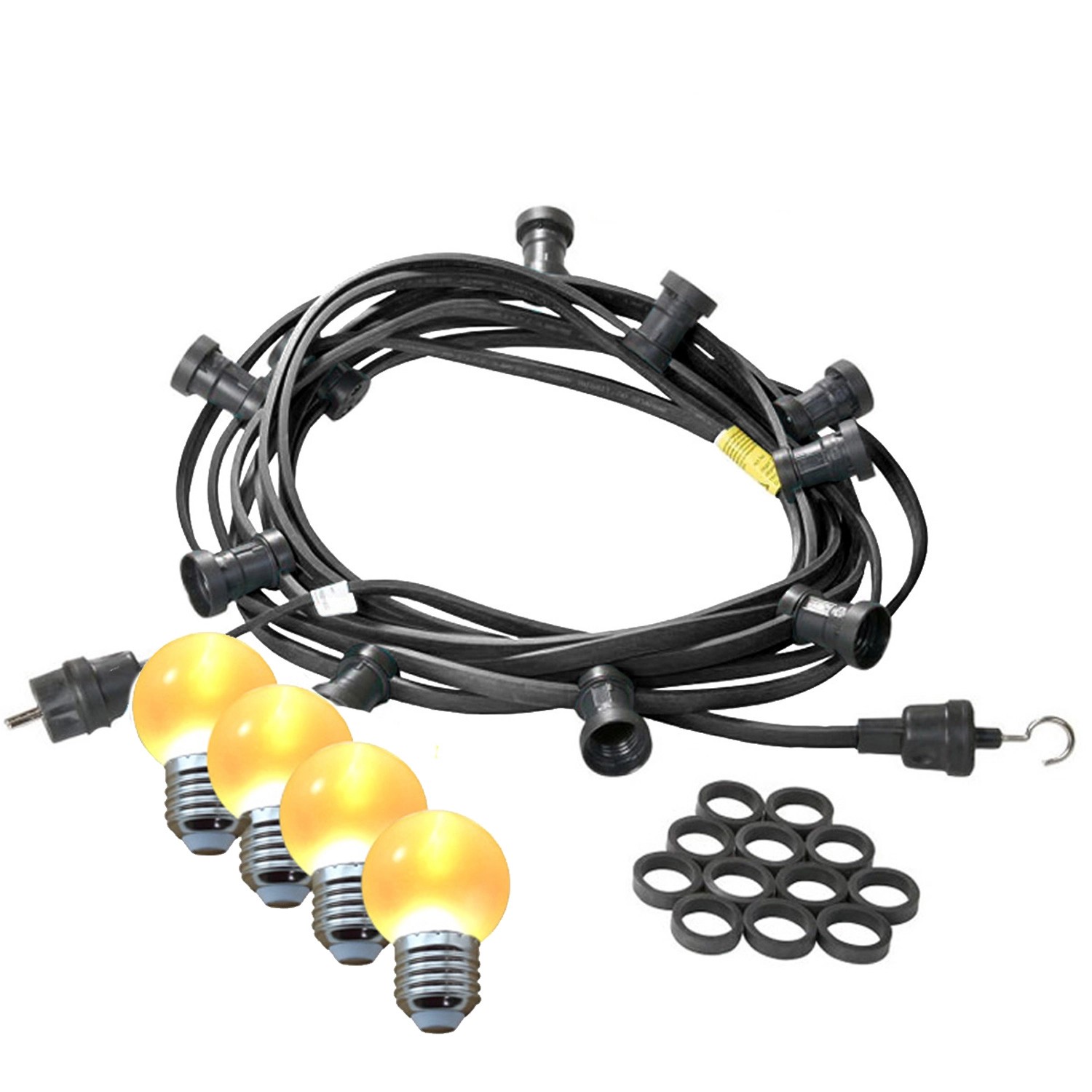 Satisfire Illu- Partylichterkette 20m Schwarz Terrasse Garten 30 Ultra-Warmweiße LED Kugeln