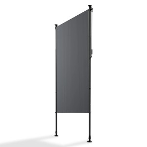 Graue Juskys Senkrechtmarkise Barbados 120x310 cm als Sonnen- und Sichtschutz für Balkon oder Terrasse.