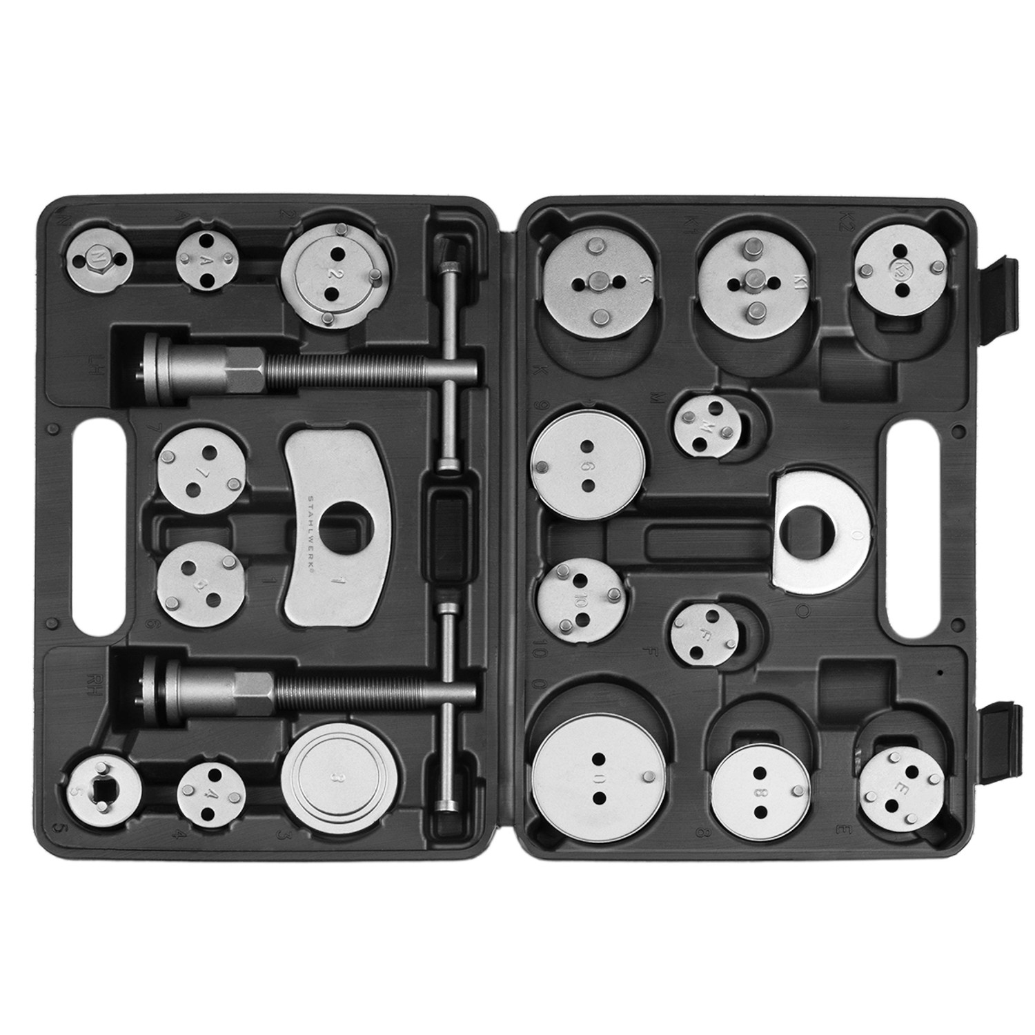 STAHLWERK Bremskolben Rücksteller Set, 22-teilig im Koffer für Autopflege und Bremsenwartung.