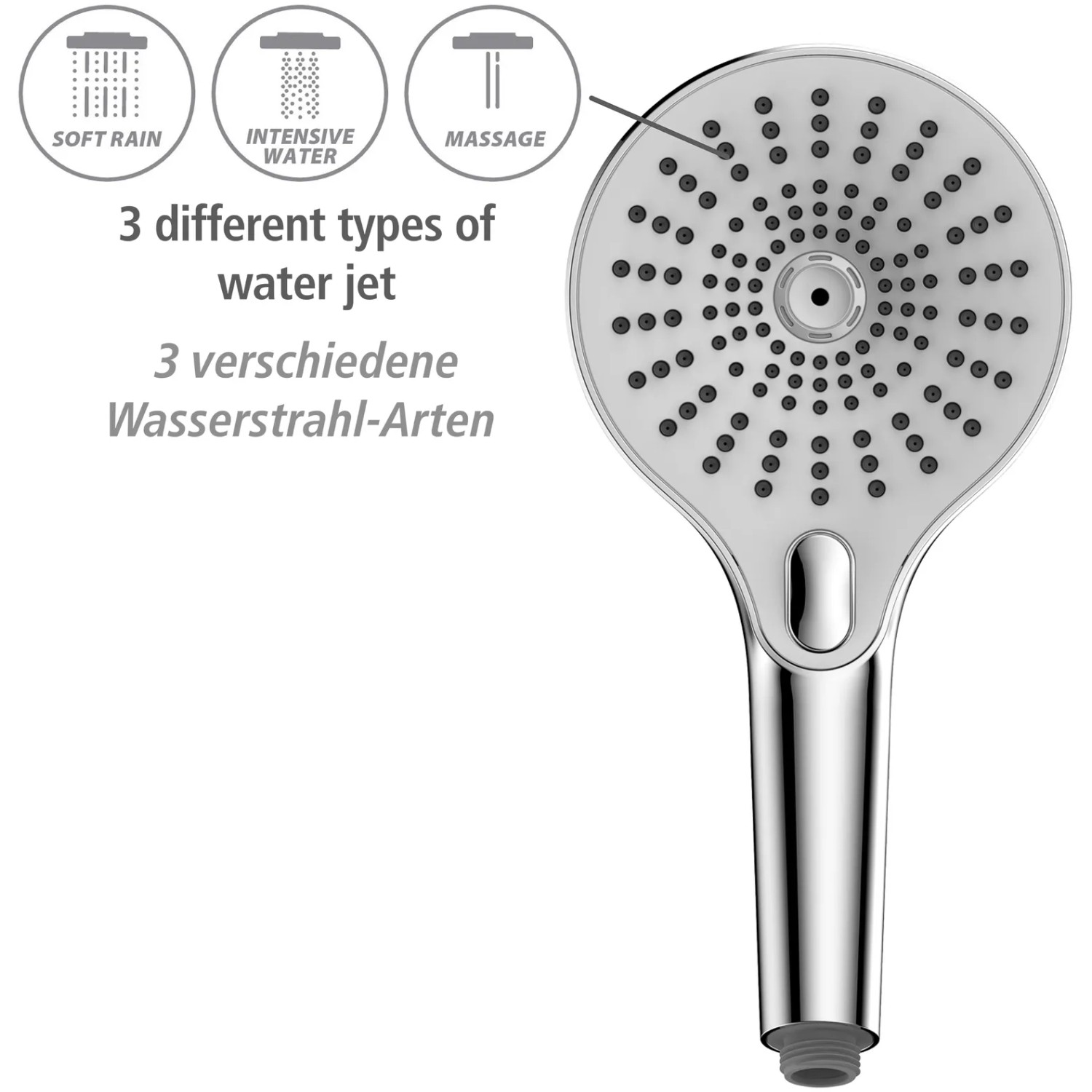 Wenko Duschkopf Ultimate Shower Chrom/Weiß, Ø 13 cm, mit 3 Strahlarten.