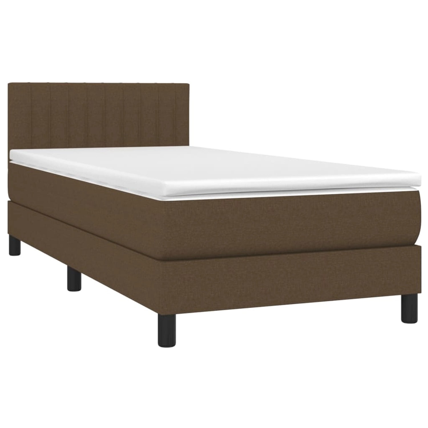 Dunkelbraunes vidaXL Boxspringbett 90x200 cm mit weißer Matratze und Kopfteil.