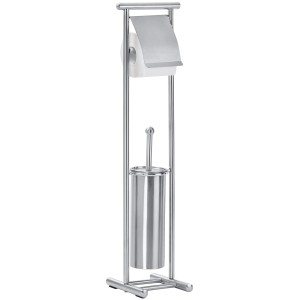 Wenko Stand WC-Garnitur Lioni aus satiniertem Edelstahl mit Toilettenpapierhalter und WC-Bürste.