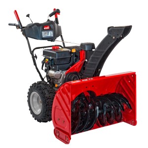 MTD Benzin-Schneefräse Optima ME 76 mit 76 cm Räumbreite, roter Auswurf und Scheinwerfer.