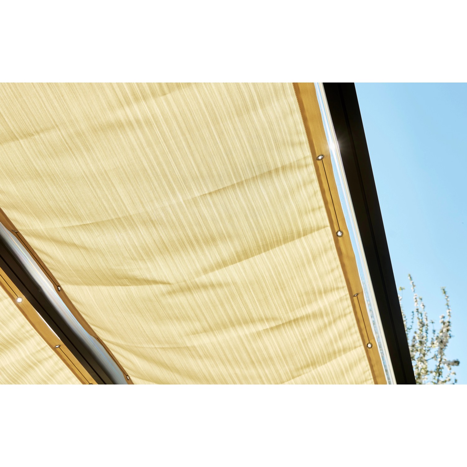 Gutta Seilspannmarkise Sandstone, beige Markise für Terrassenüberdachung.