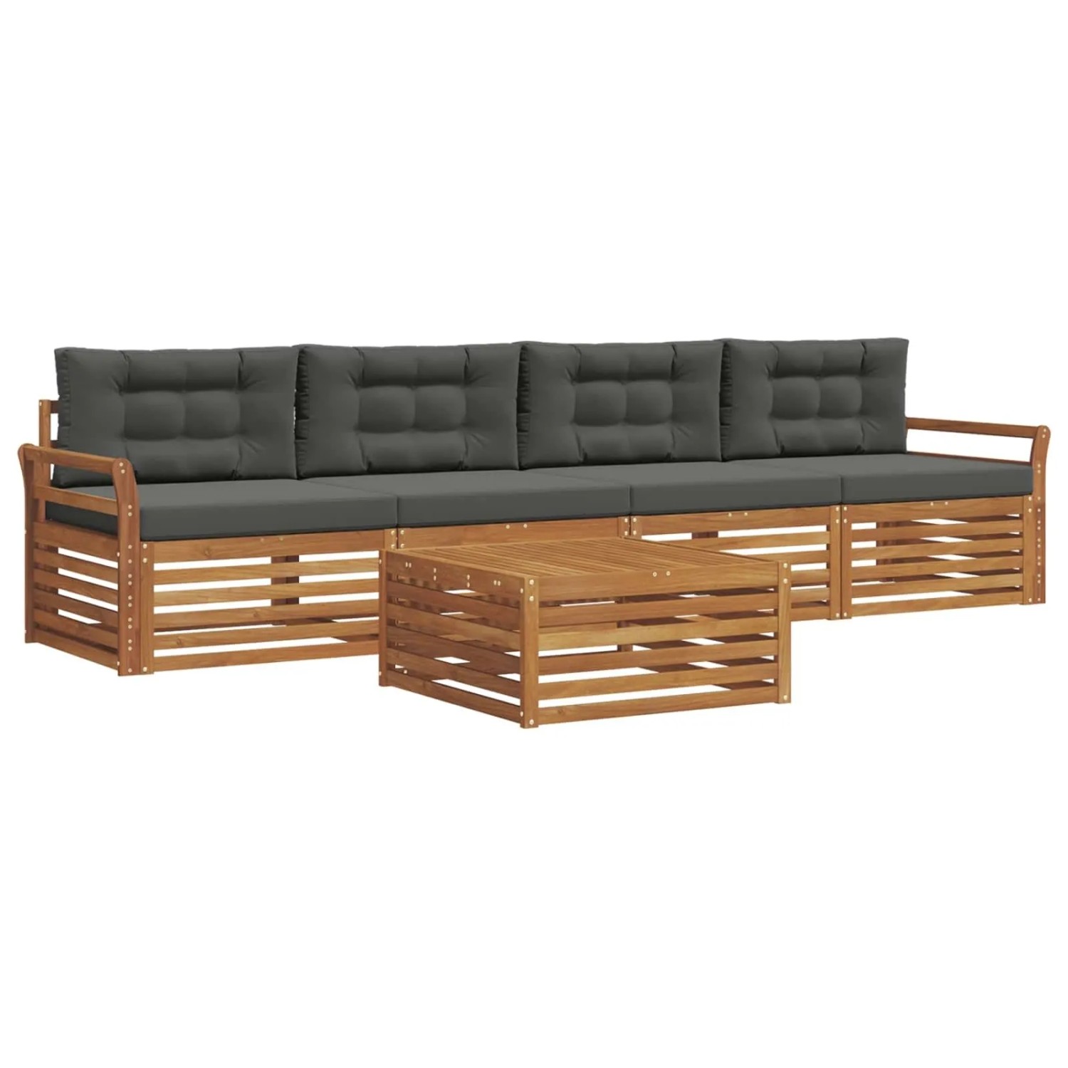 vidaXL Outdoor-Sofagarnitur mit Kissen 5-Tlg Natur und Anthrazit 3372982