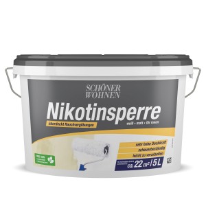 Schöner Wohnen Nikotinsperre, weiße, matte Wandfarbe im 5 l Eimer.