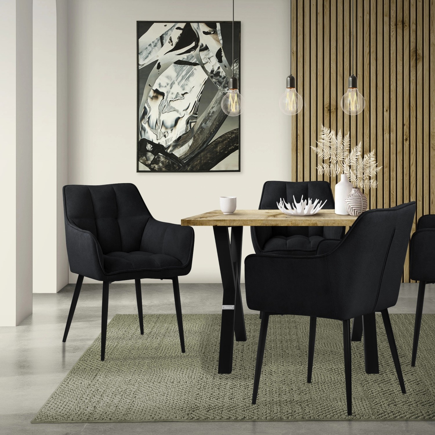 ML-Design Esszimmerstühle, 4er Set, schwarzer Frotteestoff, dicke Polsterung.