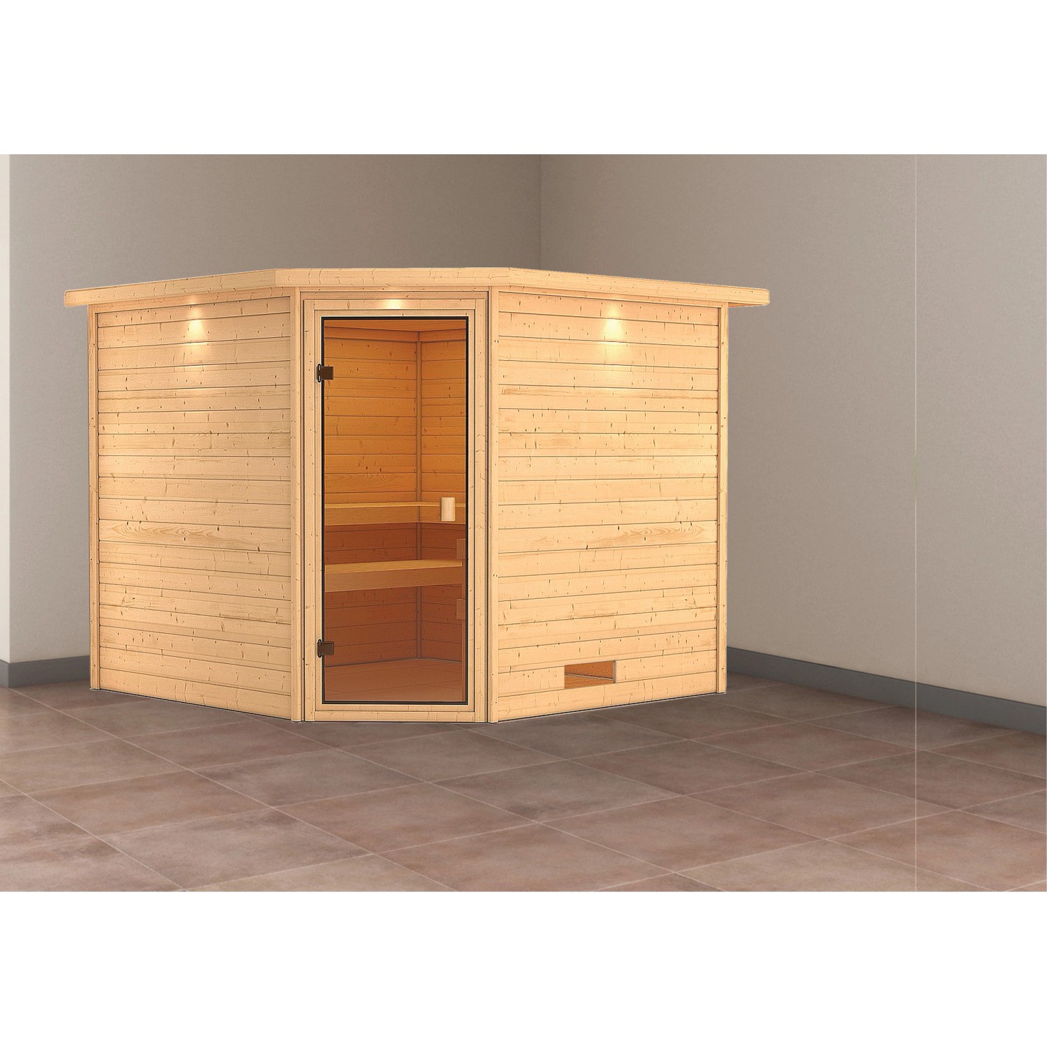 Karibu Sauna Leona LED-Dachkranz Natur