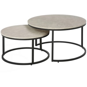 HOMCOM Couchtisch 2er-Set, grau, mit Metallgestell, stapelbar. Wohnzimmertische im modernen Design.