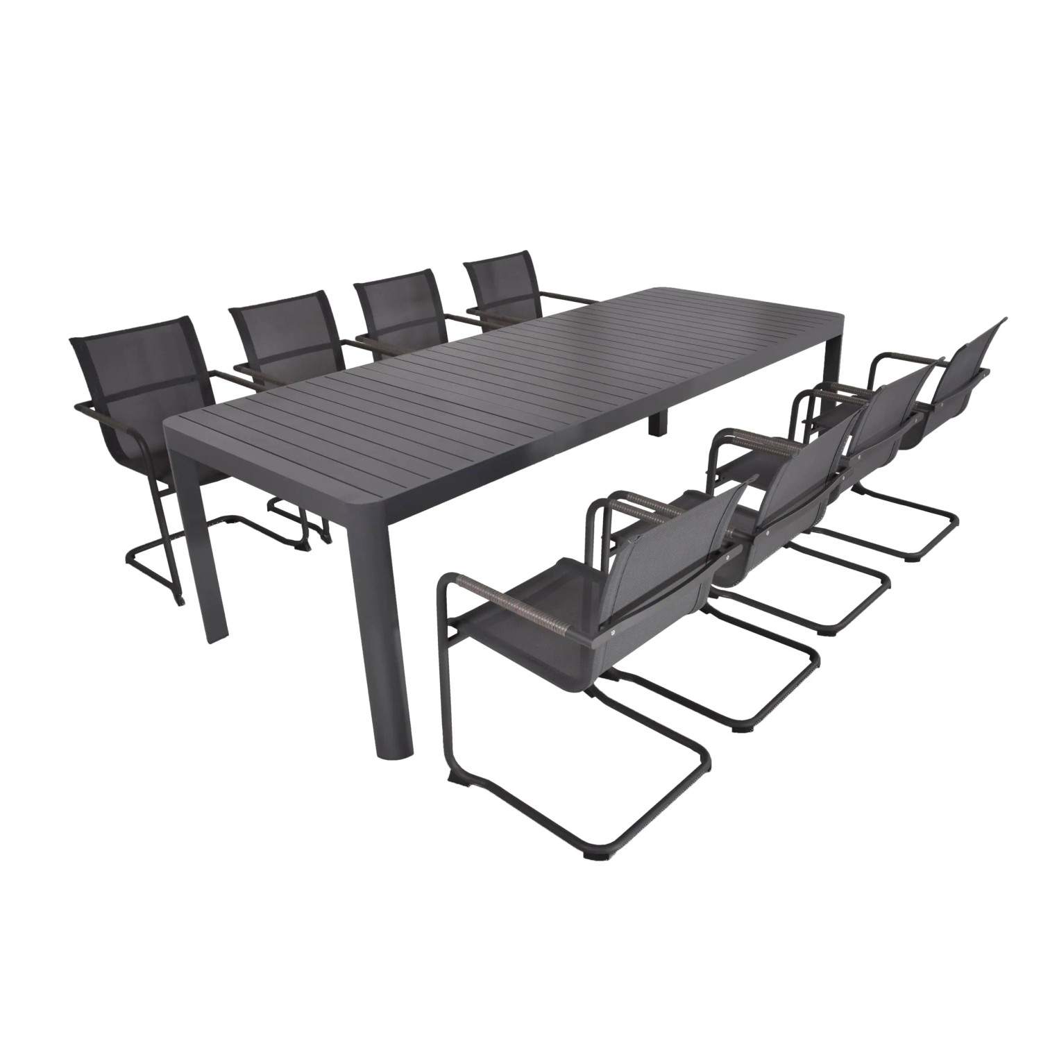 DELUKE Garten-Sitzgruppe BJARNE 9-tlg. Kunststoff Grau Gartenmöbel-Set Garten-Essgruppe Freischwingerstühle Esstisch Aus...
