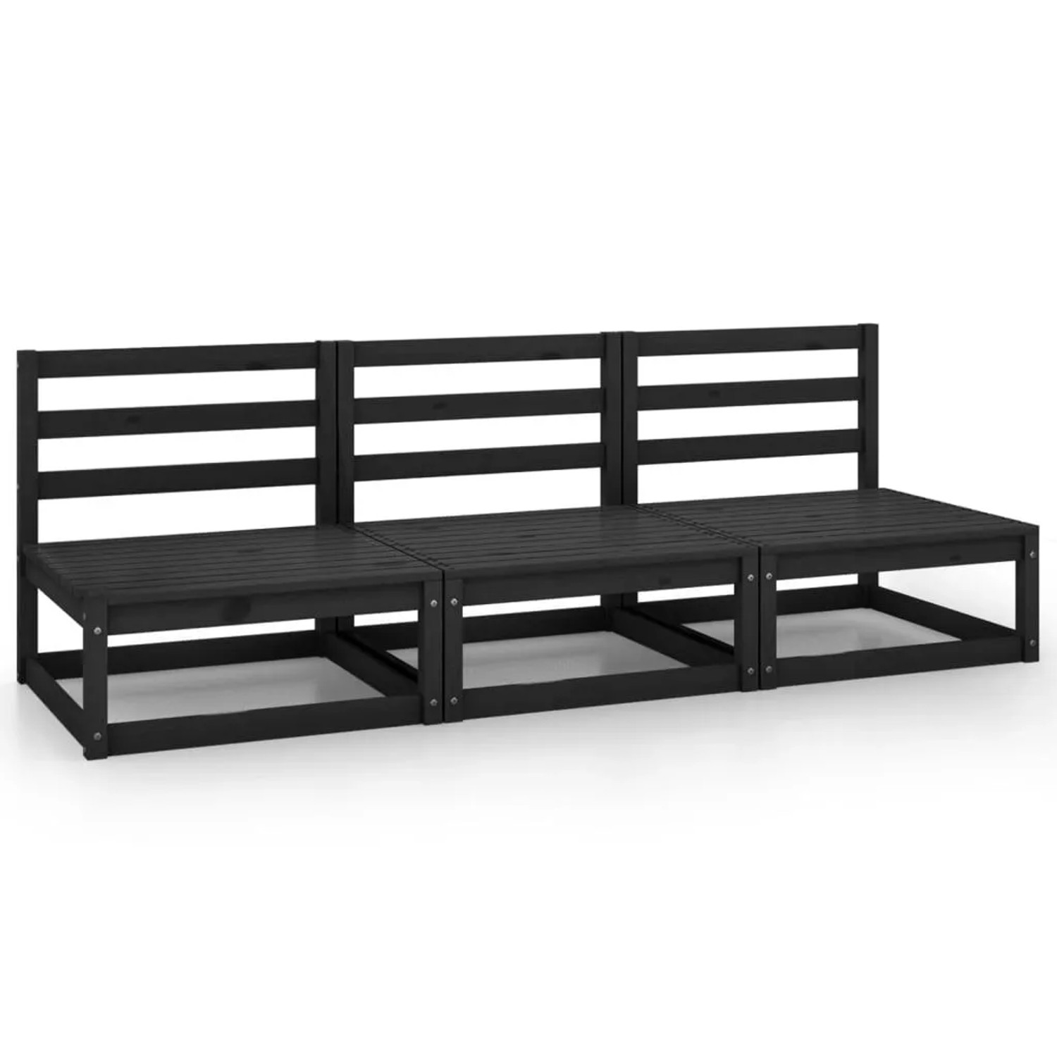 vidaXL Outdoor-Sofa 3-Sitzer Schwarz Massivholz Kiefer 3075303