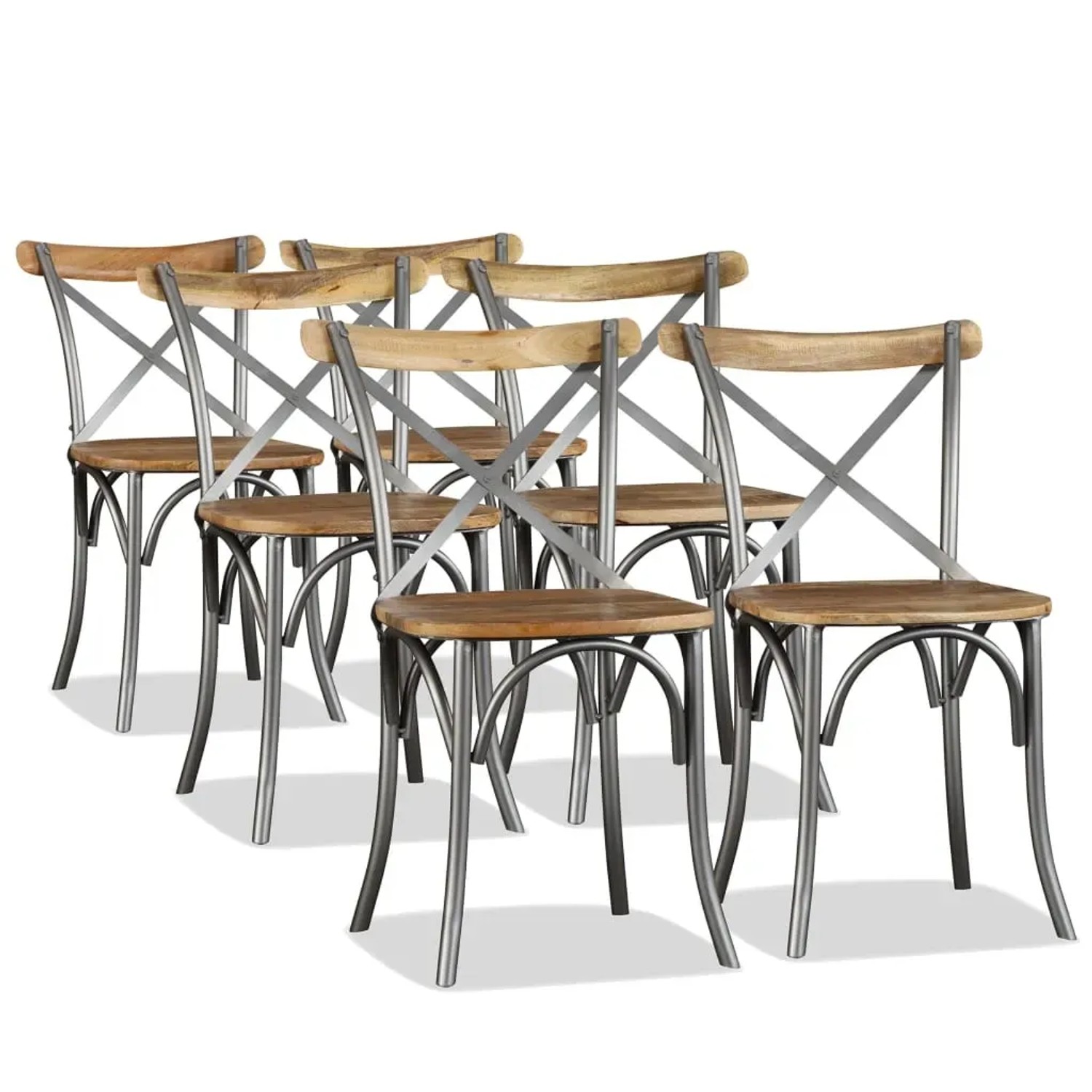 vidaXL Esszimmerstühle 6 Stk Mangoholz Massiv und Stahl-Kreuzlehne 274909