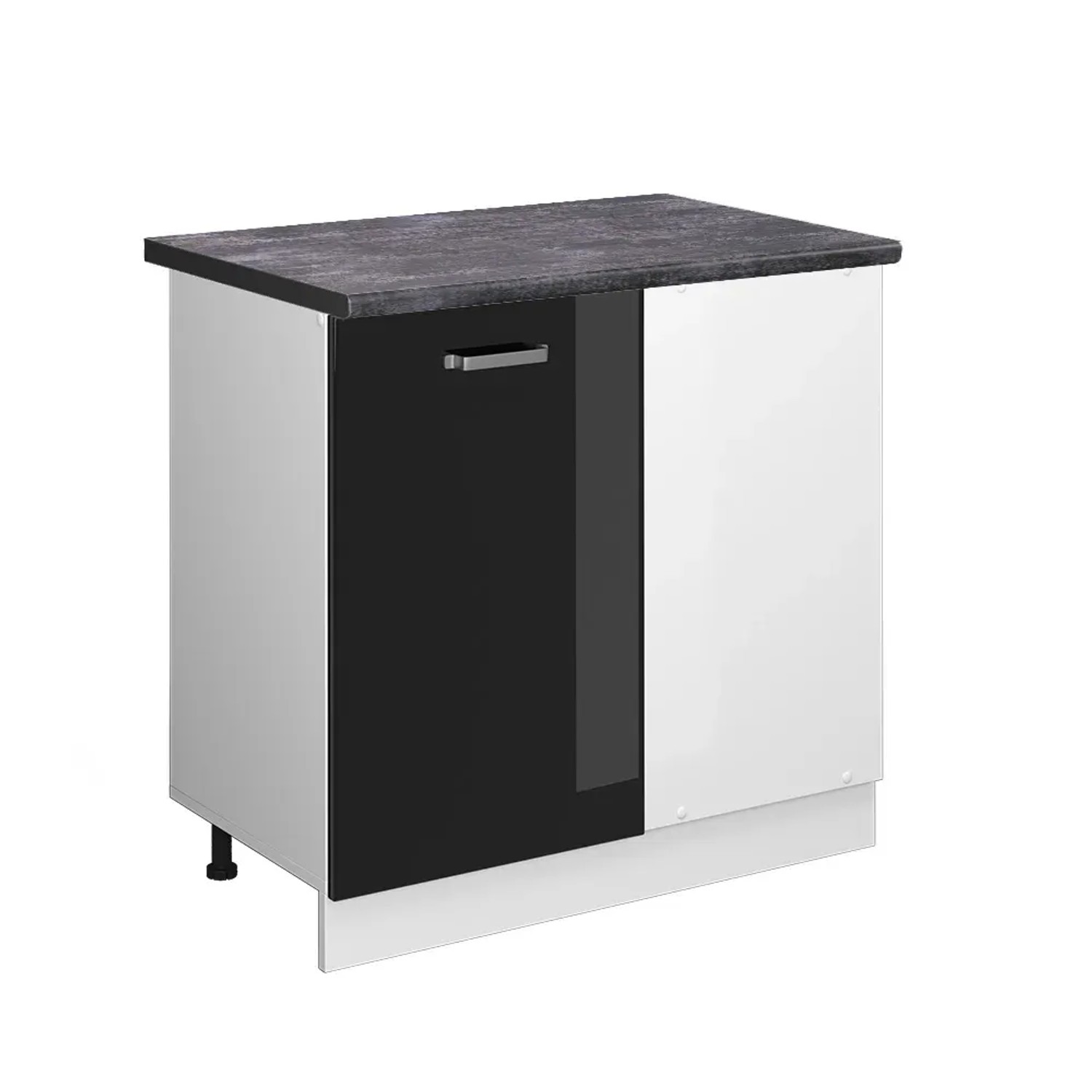 Vicco Eckunterschrank R-Line Schwarz Hochglanz/Weiß 86 cm AP Anthrazit