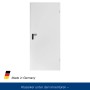 Weiße ZK-Tür mit Eckzarge, DIN Rechts, 875x1875x55 mm, Stahltür mit schwarzem Türgriff.