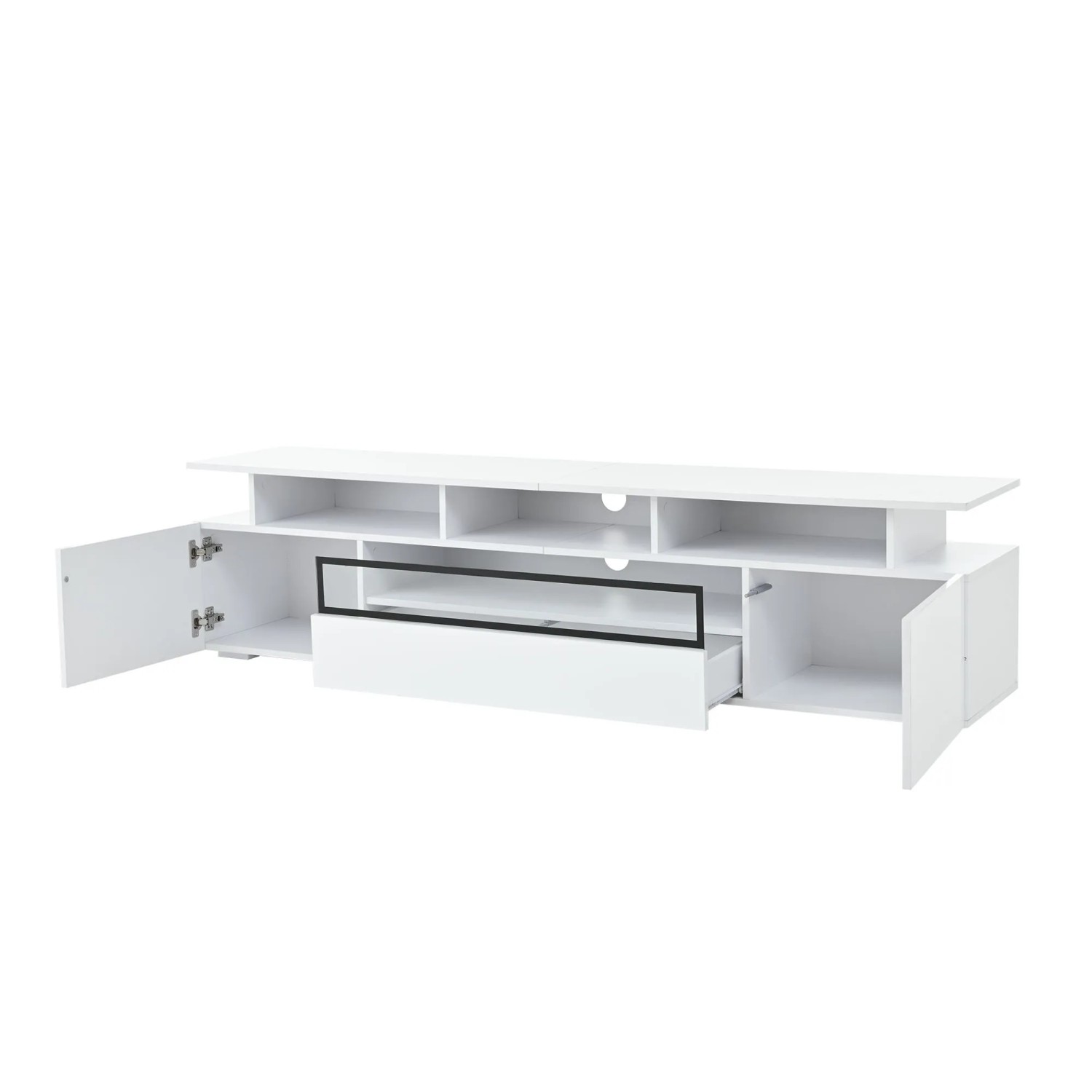 okwish TV Schrank mit LED Hochglanz Schublade Lowboard Wohnzimmer 75 Zoll 180x38x45cm Weiß