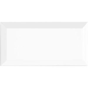 Weiße, glänzende Wandfliese im Metro-Stil mit Facetten, 10x20 cm. Ideal für Bad und Küche.