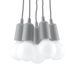 Graue Sollux Lighting Hängeleuchte Diego 5 mit fünf Leuchten für E27-Lampen.