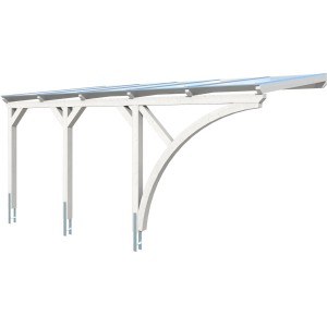 Weißer Skan Holz Carport Eifel mit Doppelstegplatten, 300x541 cm, Einzelcarport.