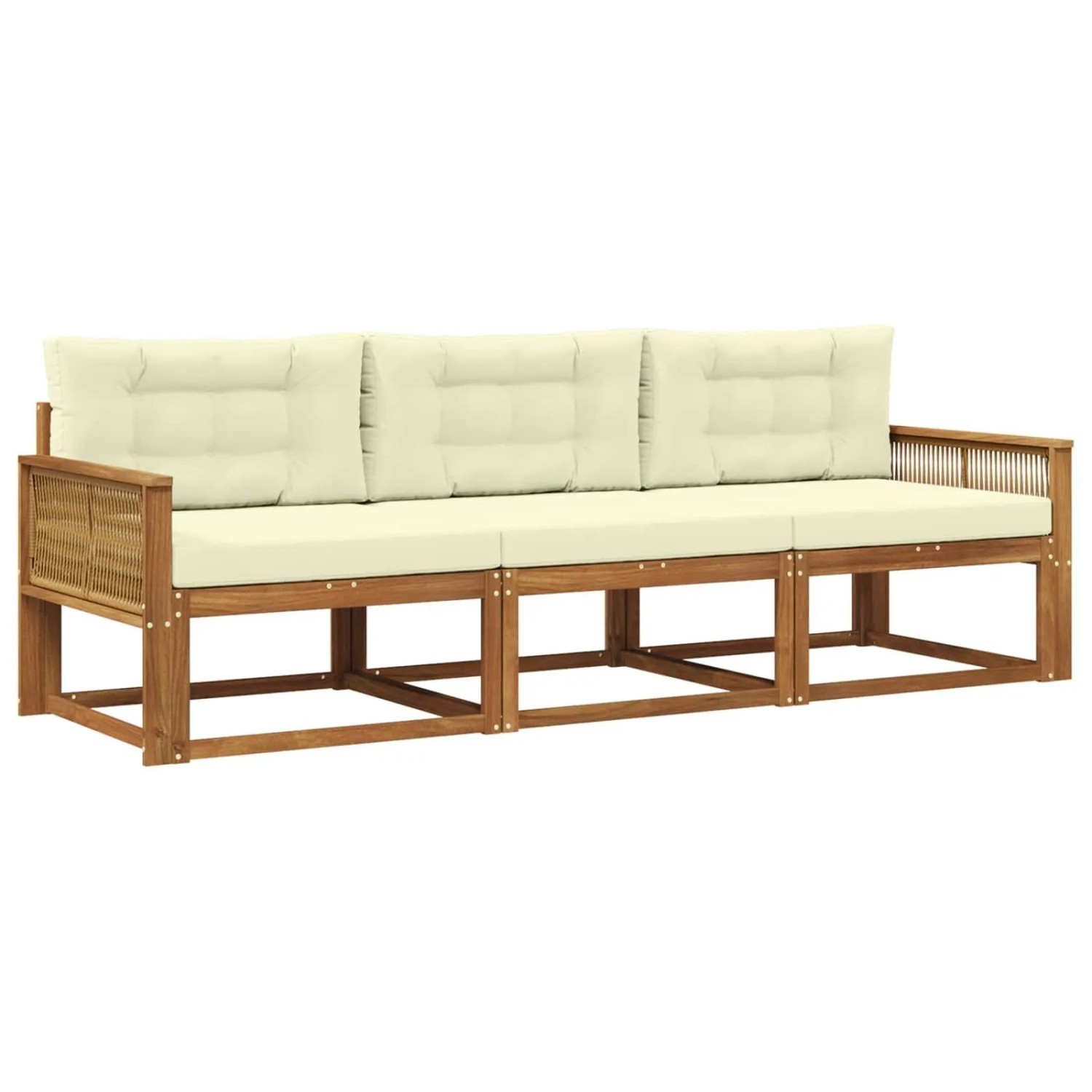 vidaXL Outdoor-Sofagarnitur mit Kissen 3 Stk Natur und Creme 3382308