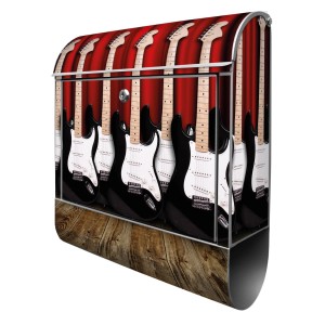 Silberner Banjado Design Briefkasten mit E-Gitarren Motiv und Zeitungsfach.