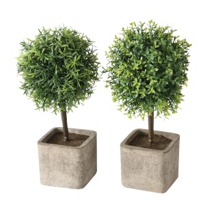 Boltze Topfpflanze Amos, 2er-Set Kunstpflanzen mit grünen Blättern und grauem Topf, 26cm.