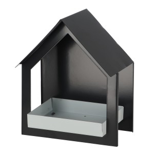 Anthrazitfarbenes Esschert Wandfutterhaus mit Dach und offener Struktur zur Wandbefestigung.