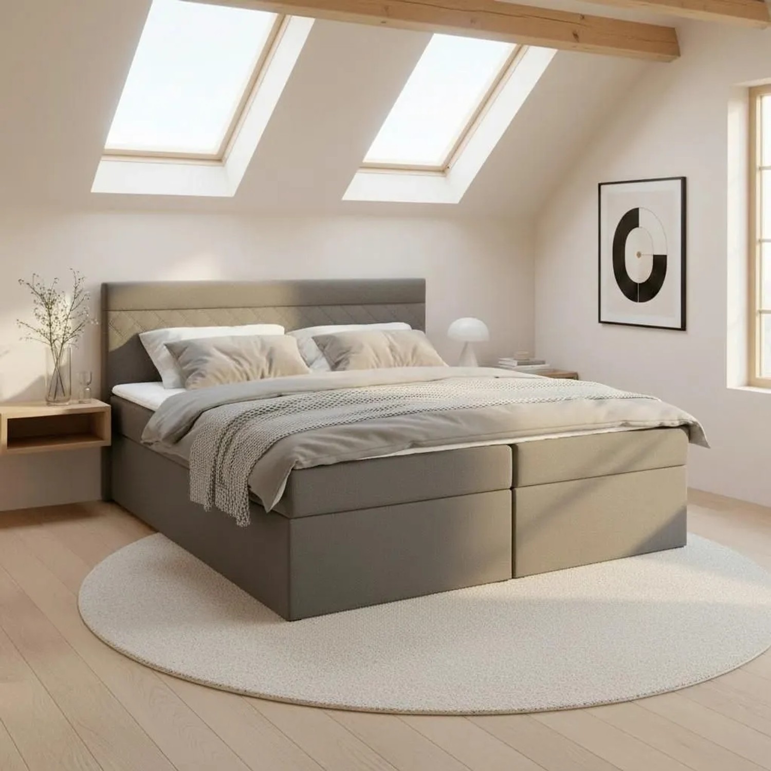 Bessagi Home Boxbett Rosa Grau 180x200 cm mit Topper