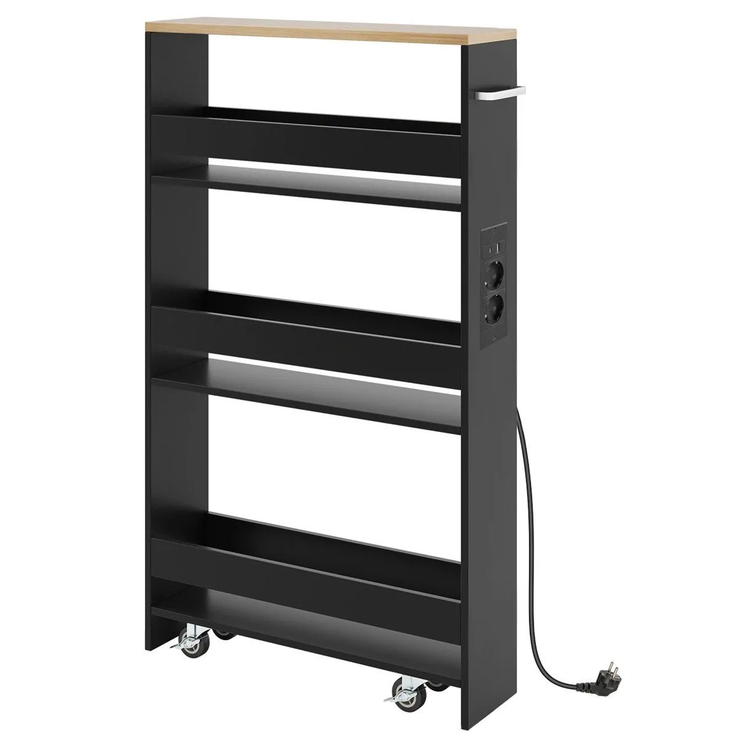 Costway Nischenwagen 13 cm Breit 4 Etagen Küchenwagen Schwarz + Natur