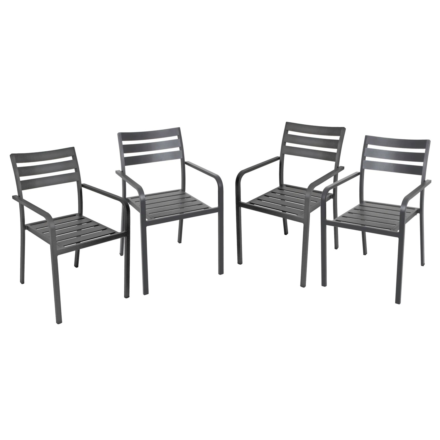 DELUKE Gartenstuhl 4er Set WILMA Aluminium Anthrazit Gartenstühle Wetterfest Essstühle Outdoor Terrasse
