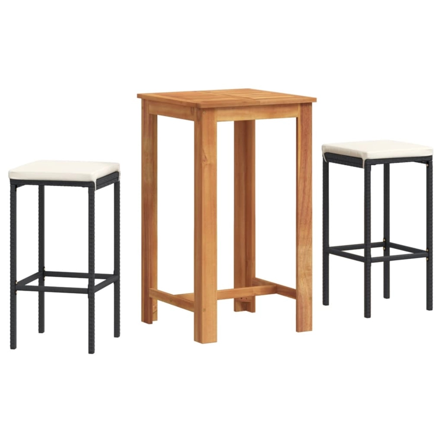 vidaXL 3-tlg Gartenbar-Set Schwarz Massivholz Akazie und Poly Rattan