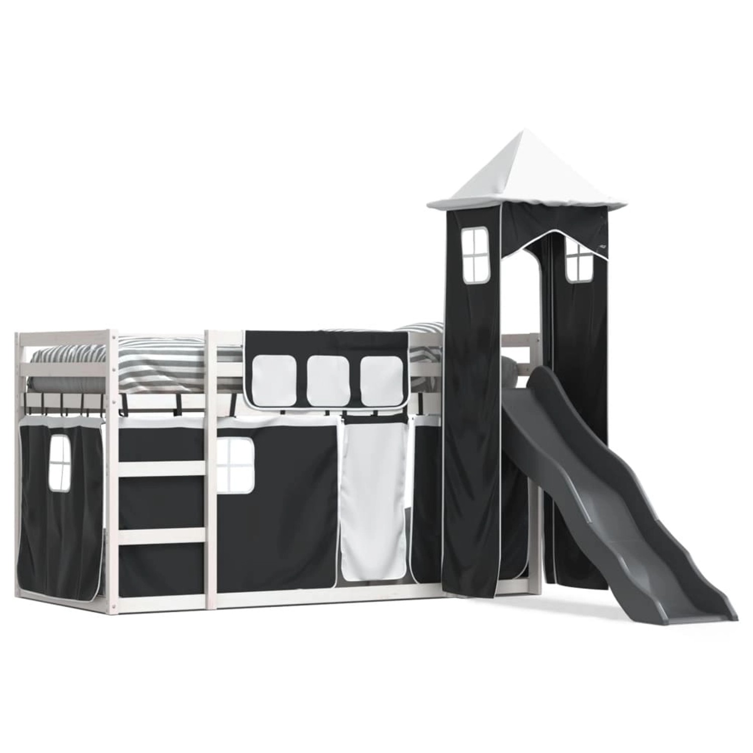 vidaXL Etagenbett mit Rutsche und Gardinen Weiß und Schwarz 90x200 cm 32841 günstig online kaufen