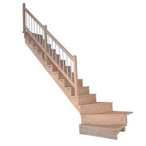 Gewendelte Treppe Lindos Pro Eiche mit Holz-Edelstahl-Geländer, Setzstufen und FSC®-Zertifizierung.