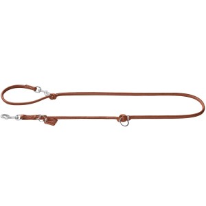 Verstellbare Hunter Führleine Round & Soft München aus Leder, cognacfarben, 2 m lang.