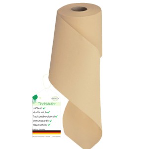 Beiger Sensalux Vlies-Tischläufer (15cm x 25m) auf Rolle. Stoffähnliche Optik.