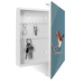 Weißer Banjado Schlüsselkasten mit Glasfront, Vogelmotiv, 50 Haken, magnetisch und beschreibbar.