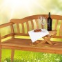Landhausbank Usedom Honigbraun mit integriertem Picknicktisch, Getränken und Snacks.