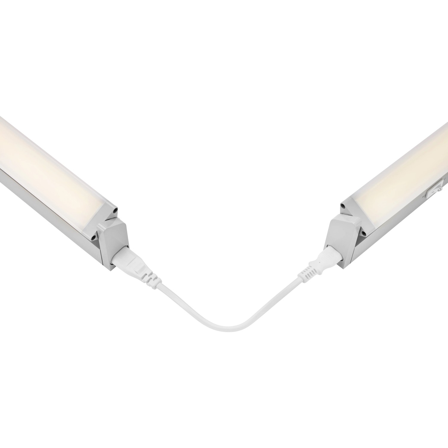 Silberne LED Unterbauleuchte (8W) mit Verbindungskabel für Küchen und Werkstätten.