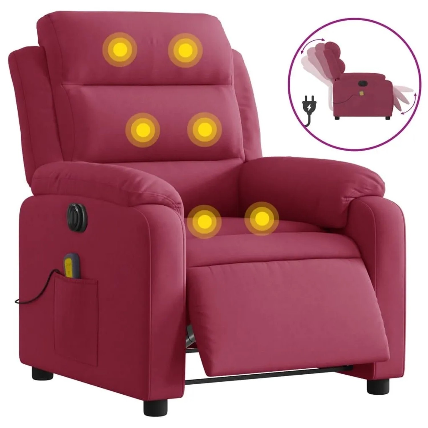 vidaXL Massagesessel Elektrisch Weinrot Samt 3205086_3