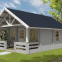 Graues Alpholz Gartenhaus Lillehammer mit Satteldach und überdachter Veranda.