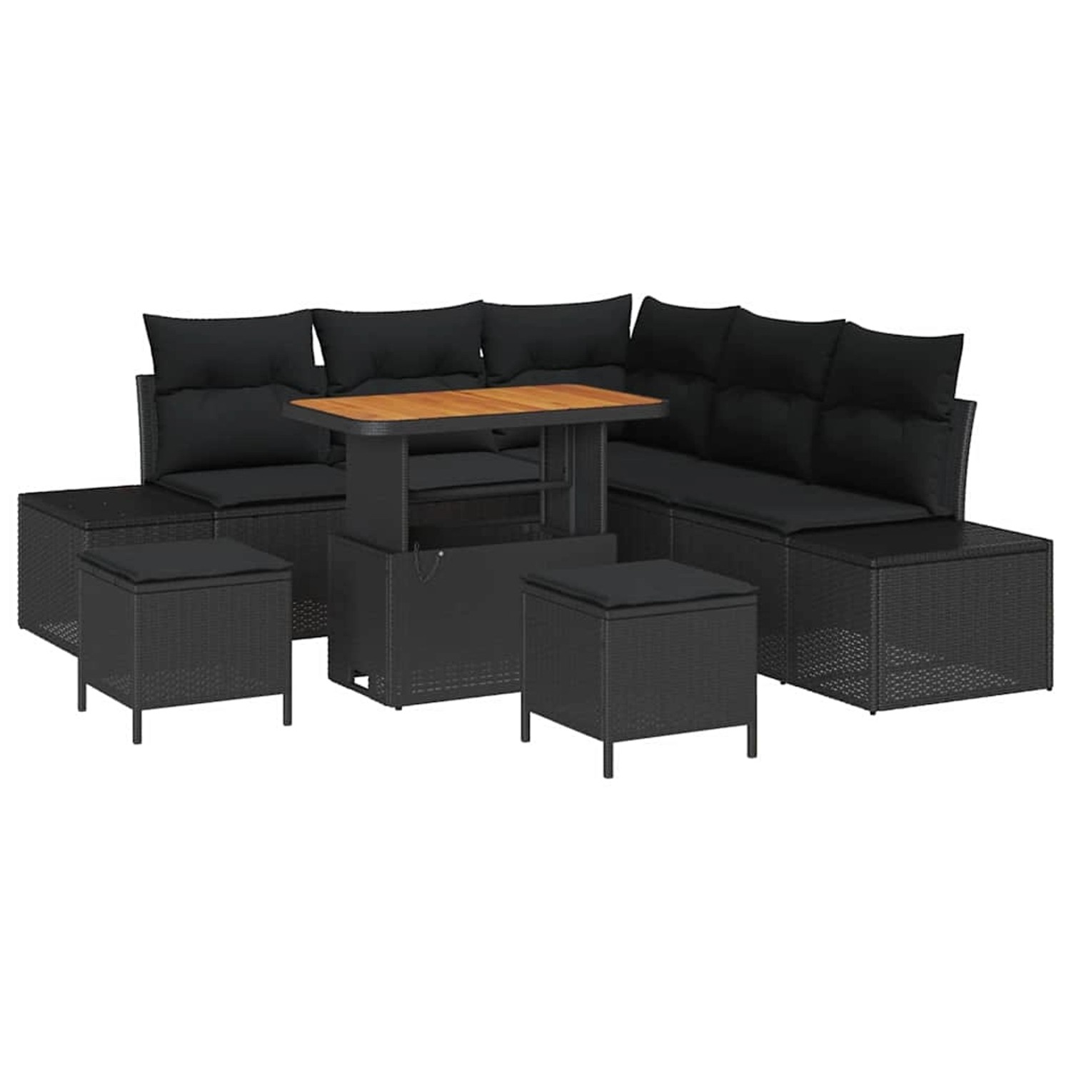 vidaXL Garten-Sofa-Set mit Kissen 8-Tlg Schwarz Poly Rattan 3362784 günstig online kaufen