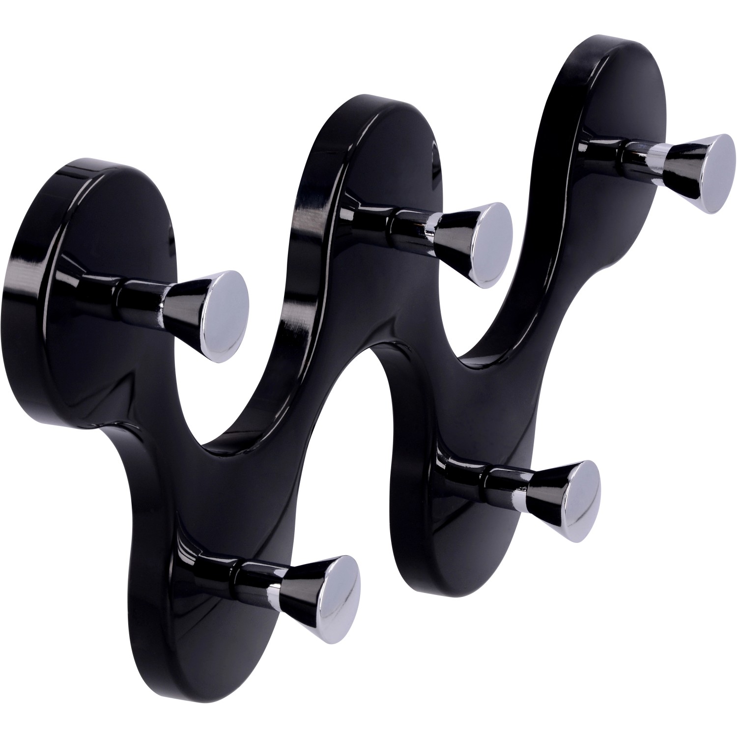 Schwarze Siro Hakenleiste mit 5 verchromten Haken, ideal für Garderobe und Bad.
