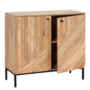 MCW Highboard L95 aus Mangoholz, 86x90x43cm, mit 2 Türen, Regalböden und schwarzen Metallfüßen.