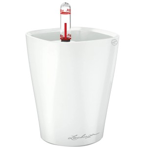 Weißes Lechuza Mini-Deltini Pflanzgefäß hochglanz, Ø 10 cm, mit Bewässerungssystem.